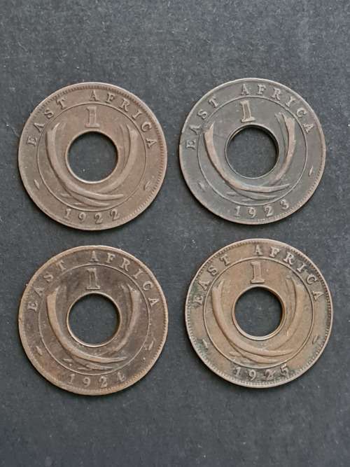 4 x East Africa 1 Cents 1922/1923/1924/1925 - as per photograph