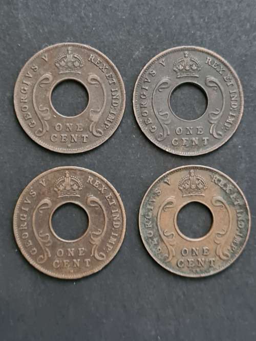 4 x East Africa 1 Cents 1922/1923/1924/1925 - as per photograph