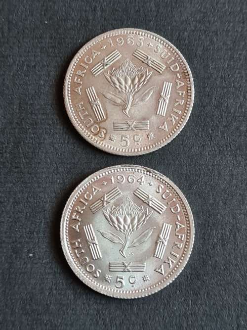 2 x Republic 5 Cents 1963/1964 UNC - as per photograph