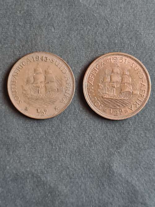 2 x Union 1/2 Pennies 1943/1951 - as per photograph
