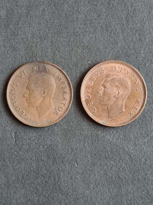 2 x Union 1/2 Pennies 1943/1951 - as per photograph