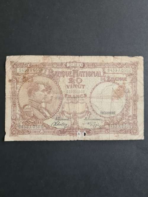 Belgium 20 Francs Filler Note 25/10/1941 - as per photograph