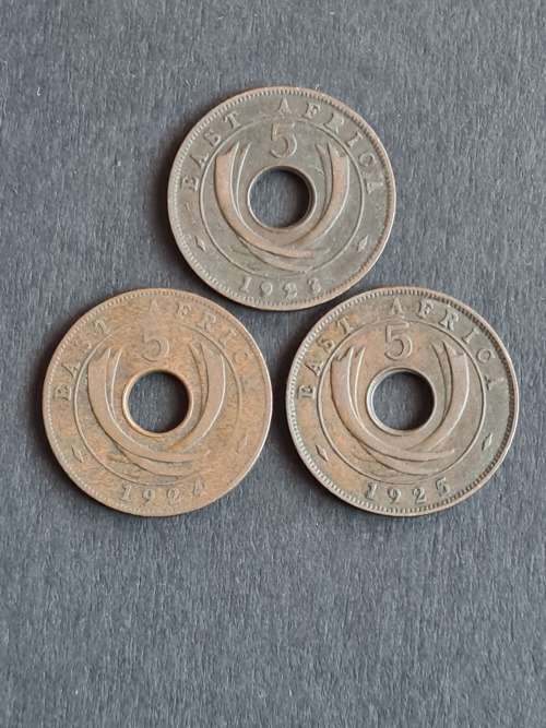 3 x East Africa 5 Cents 1923/1924/1925