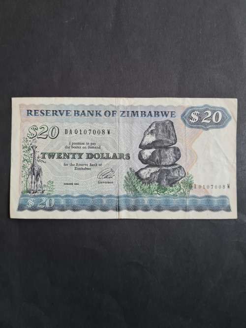 Reserve Bank of Zimbabwe 20 Dollars Harare 1994