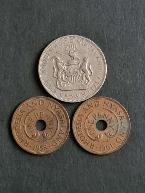 Rhodesia Nysaland 1/2 Crown 1957 and 2 by 1 Pennies 1958/1961