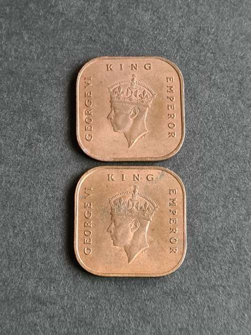 2 x Malaya 1 Cent 1945 - as per photograph