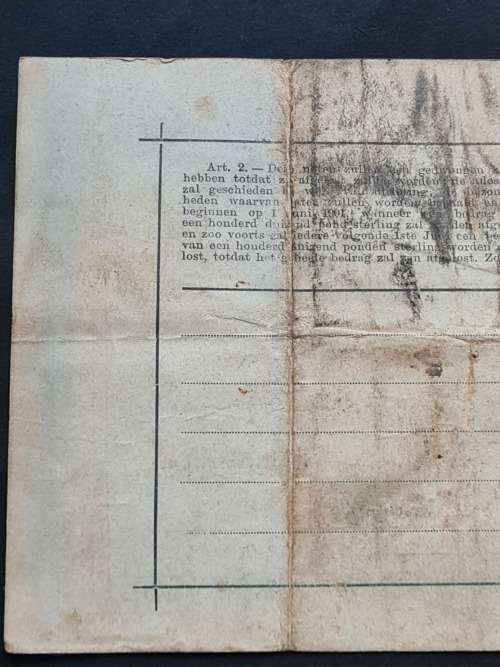 ZAR Gouvernements Noot Een Pond 28/5/1900 (2 pin holes in middle of note)  - as per photograph