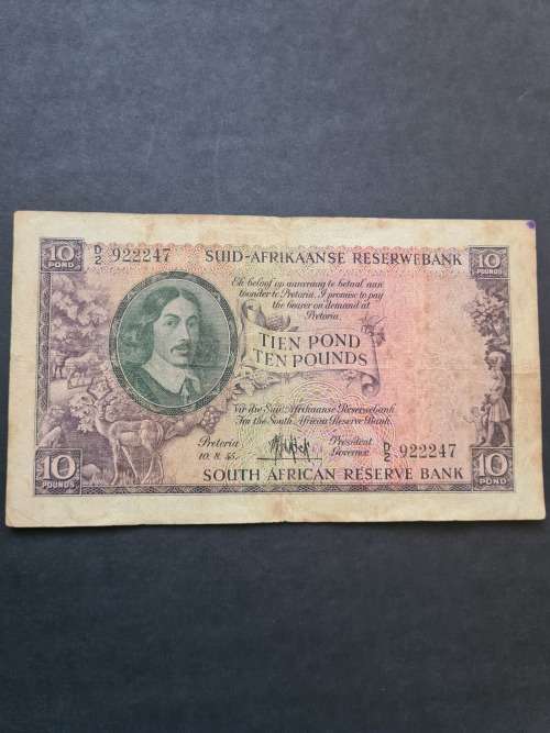 MH de Kock 10 Pounds A/E 10.8.55 (folds/tears/creases/pen mark) - as per photograph