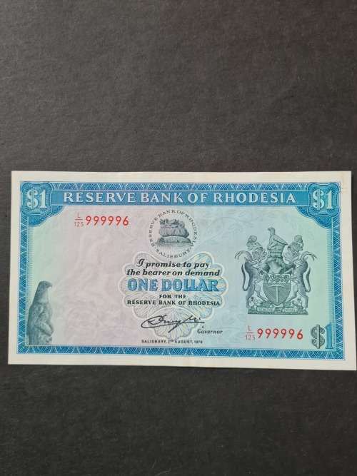 Rhodesia 1 Dollar Salisbury 29 August 1979 Bird Watermark VF+ - as per photograph