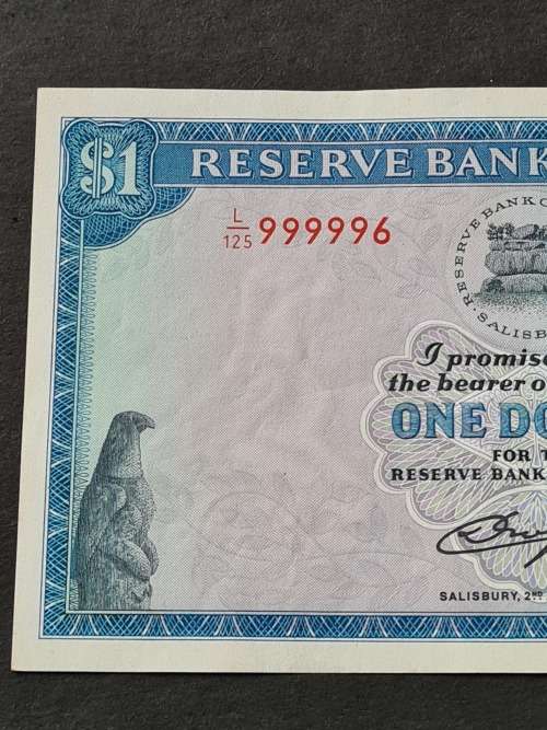 Rhodesia 1 Dollar Salisbury 29 August 1979 Bird Watermark VF+ - as per photograph