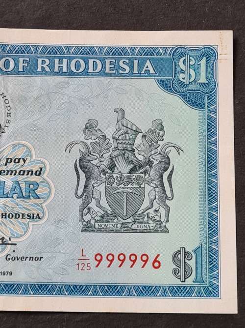 Rhodesia 1 Dollar Salisbury 29 August 1979 Bird Watermark VF+ - as per photograph