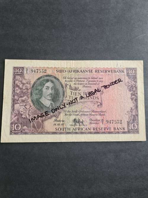 MH de Kock 10 Pounds 18/12/1952 A/E VF - as per photograph