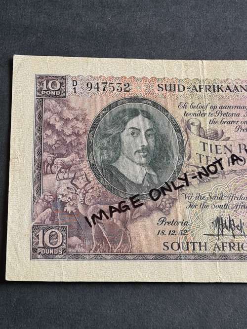 MH de Kock 10 Pounds 18/12/1952 A/E VF - as per photograph