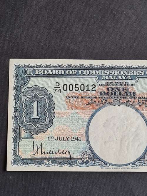 Board of Commissioner of Currency Malaya One Dollar 1 July 1941 EF+/UNC - as per photograph