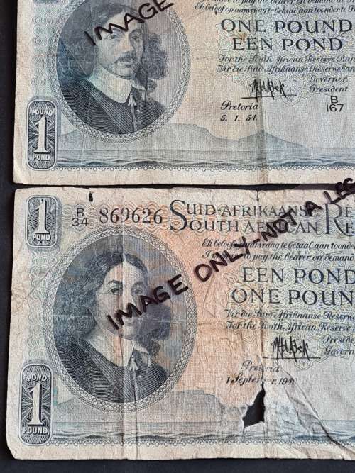3 x MH de Kock One Pound Filler Notes (folds/tears/creases) - as per photograph