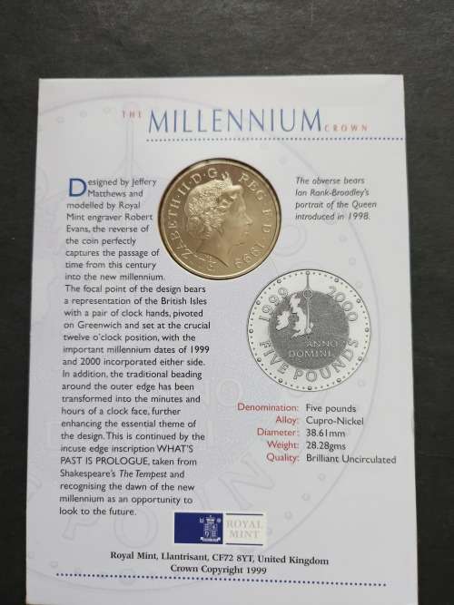 UK Millennium 5 Pounds QE2 2000 - as per photograph