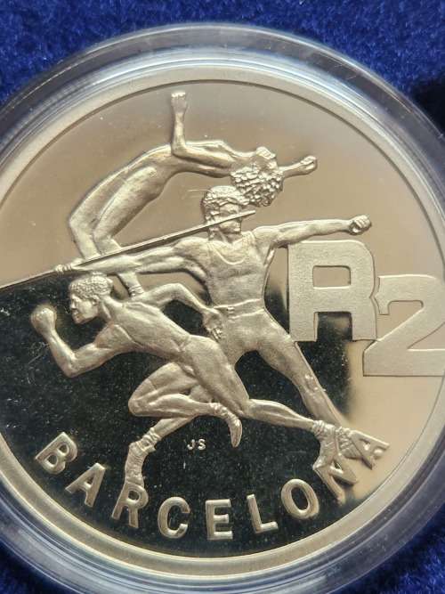 SA Two Rand 1992 Barcelona Olympics Proof (in original box) - as per photograph