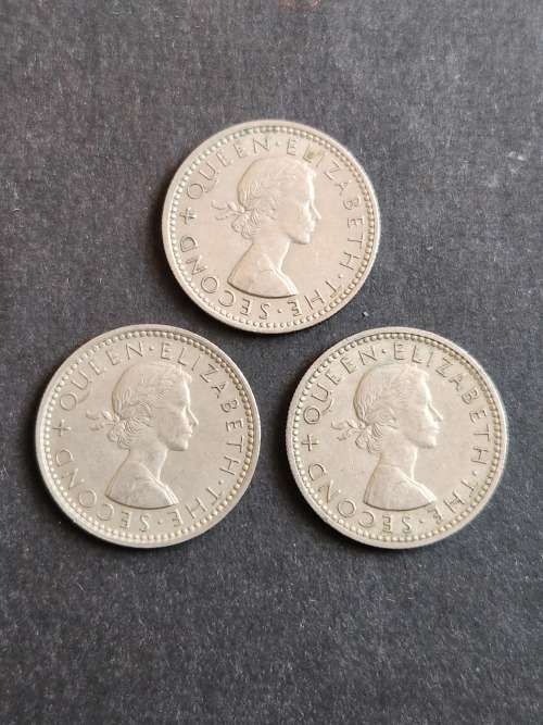 3 x Rhodesia and Nysaland Sixpence 1962 - as per photograph
