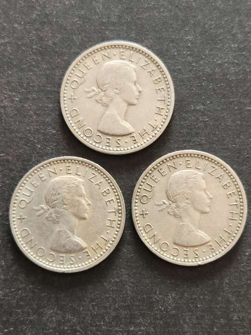 3 x Rhodesia and Nysaland Sixpence 1957 - as per photograph