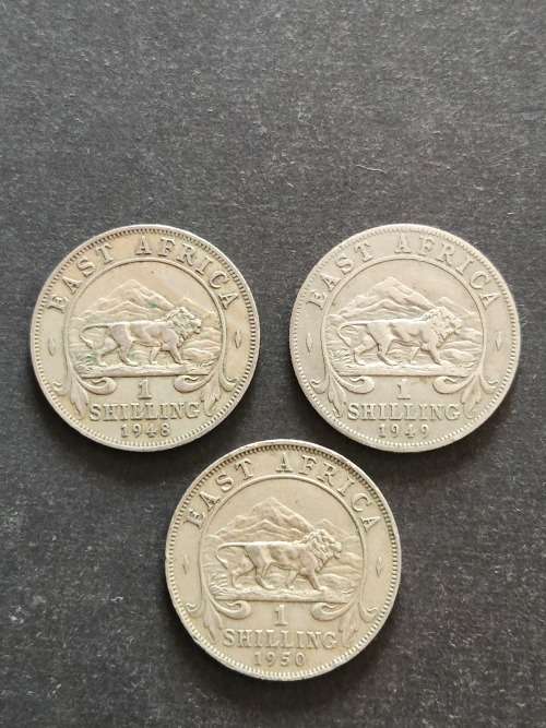 3 x East Africa 1 Shilling 1948/1949/1950 - as per photograph