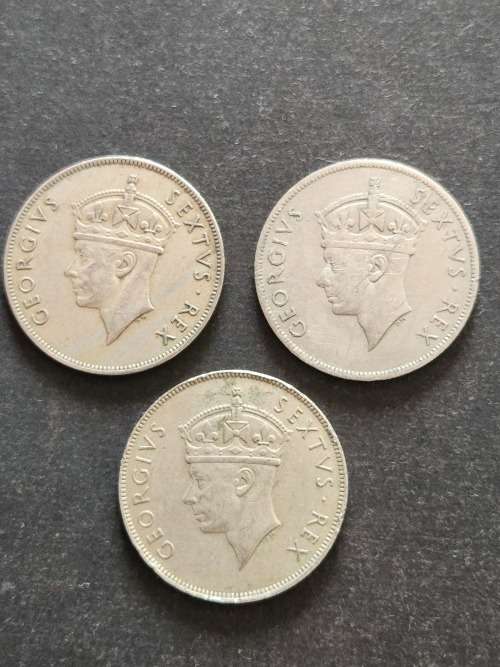 3 x East Africa 1 Shilling 1948/1949/1950 - as per photograph