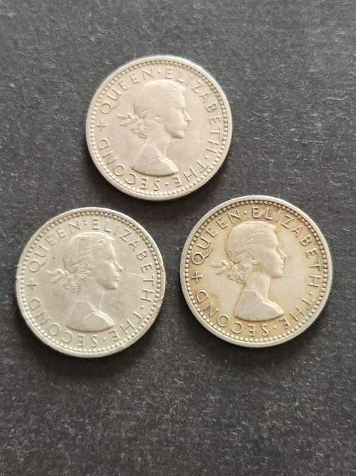 3 x Rhodesia and Nysaland Sixpence 1957 - as per photograph