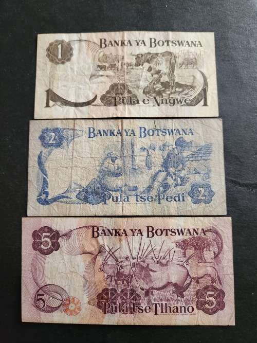 3 x Botswana Notes 1/2/5 Pula - as per photograph