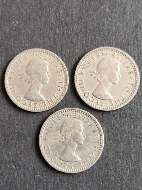3 x Rhodesia and Nysaland Sixpence 1957 - as per photograph