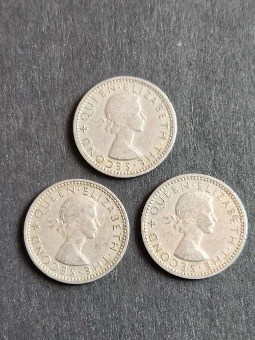 3 x Rhodesia and Nysaland Sixpence 1957 - as per photograph
