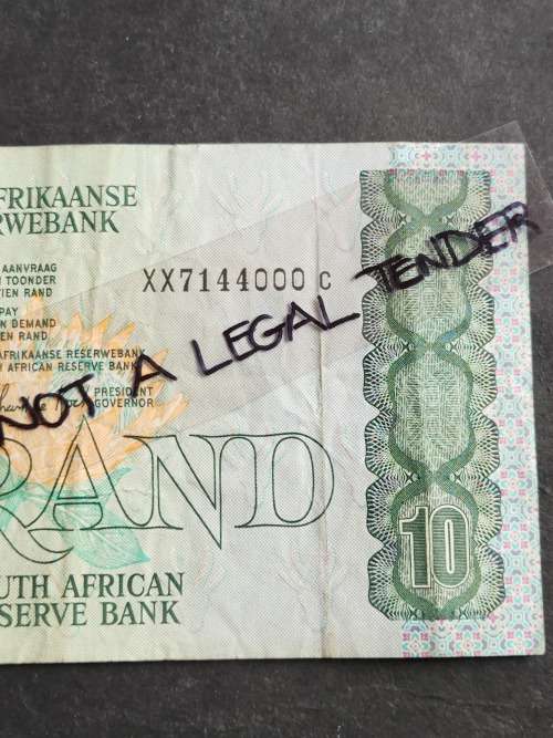GPC de Kock Ten Rand Replacement Note XX - as per photograph