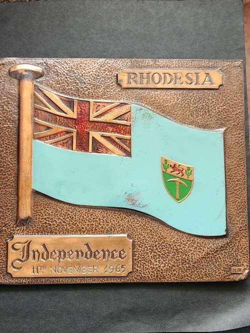 Rhodesia Independence Plaque 10 November 1965 Copper 202 mm x 178 mm - as per photograph