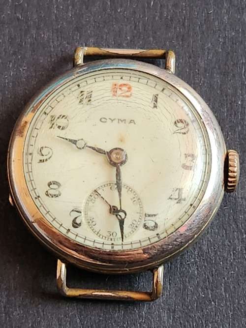Cyma Wind up Wrist Watch Gold Plated - Face only (not working) - as per photograph