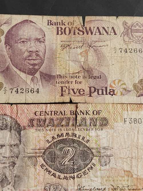 3 x Africa Notes Botswana 5 Pula, Swaziland 2 Elangeni and Egypt 25 Piastres- as per photograph