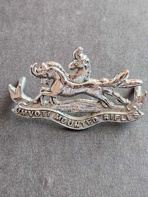 Umvoti Mounted Rifles Shoulder Title (white metal) - as per photograph