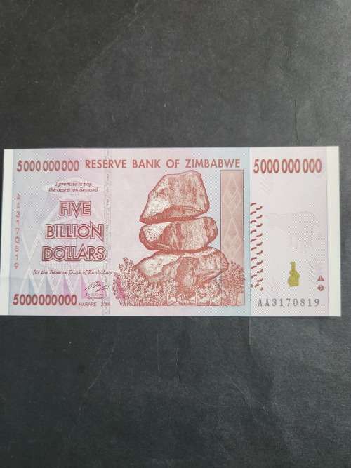 Reserve Bank of Zimbabwe 5 Million Dollars Harare 2008 UNC - as per photograph
