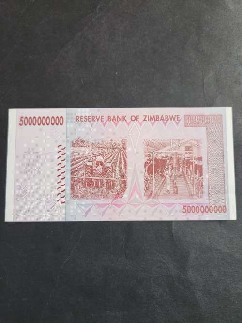 Reserve Bank of Zimbabwe 5 Million Dollars Harare 2008 UNC - as per photograph