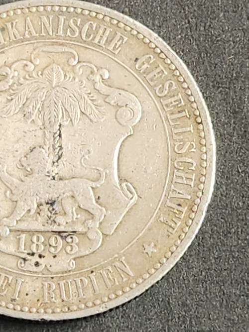 Deutsch Ostafrika Zwei Rupien 1893 (scarce coin) solder marks - as per photograph