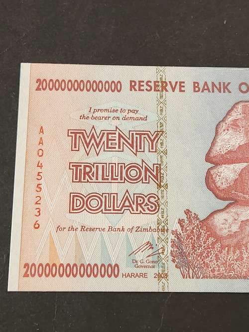 Reserve Bank of Zimbabwe Twenty Trillion Dollars BU - as per photograph