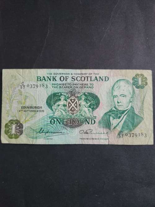 Bank of Scotland One Pound Note Edinburgh 8 September 1976 - as per photograph