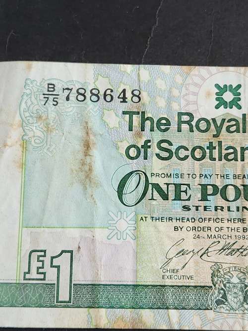Royal Bank of Scotland One Pound Note 24 March 1992 - as per photograph