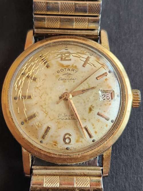 Vintage Men`s Rotary Calender 17 Jewels Inca Block Wrist Watch (not working) - as per photograph