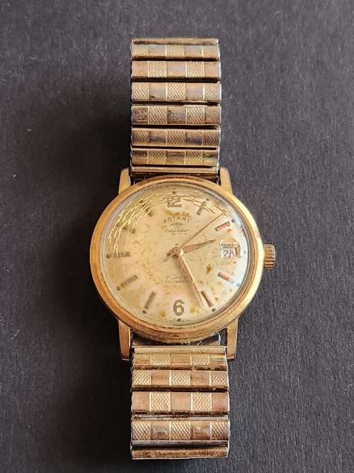 Vintage Men`s Rotary Calender 17 Jewels Inca Block Wrist Watch (not working) - as per photograph