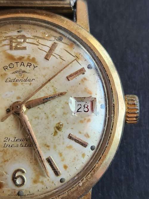 Vintage Men`s Rotary Calender 17 Jewels Inca Block Wrist Watch (not working) - as per photograph