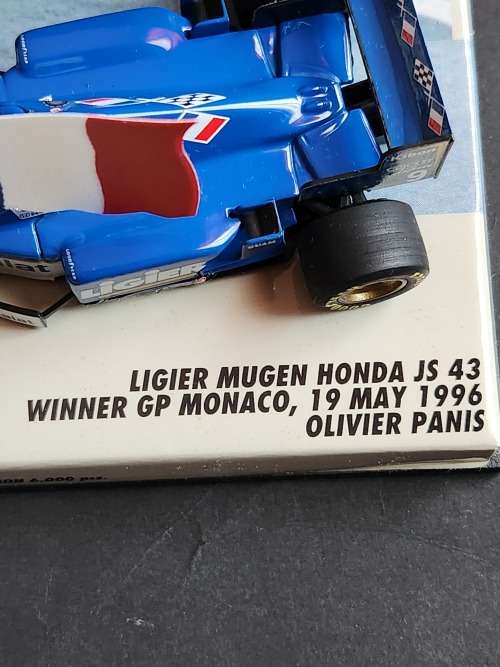 Paul`s Model Art Mini Champs Ligier Mugen Honda JS 43 Winner GP Monaco, 19 May 1996 Olivier Panis