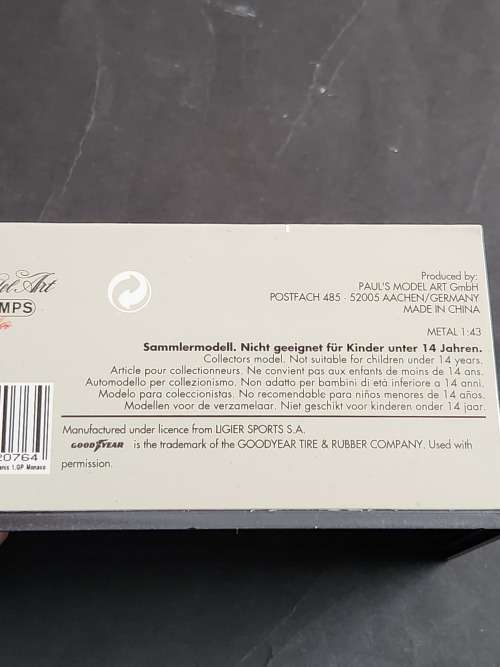 Paul`s Model Art Mini Champs Ligier Mugen Honda JS 43 Winner GP Monaco, 19 May 1996 Olivier Panis