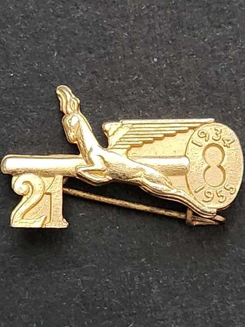SA Airways 21 years Anniversary 1934-1955 Pin Badge (gold plated) - as per photograph