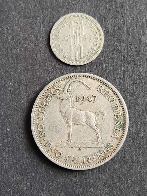 Southern Rhodesia Threepence and Two Shillings 1947 - as per photograph