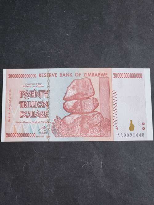 Reserve Bank of Zimbabwe 20 Trillion Dollars Harare 2008 BU - as per photograph