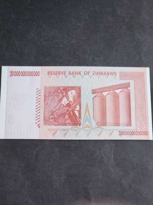 Reserve Bank of Zimbabwe 20 Trillion Dollars Harare 2008 BU - as per photograph