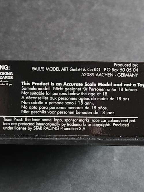 Paul`s Model Art Mini Champs Prost Grand Prix 1999 J. Trulli - as per photograph